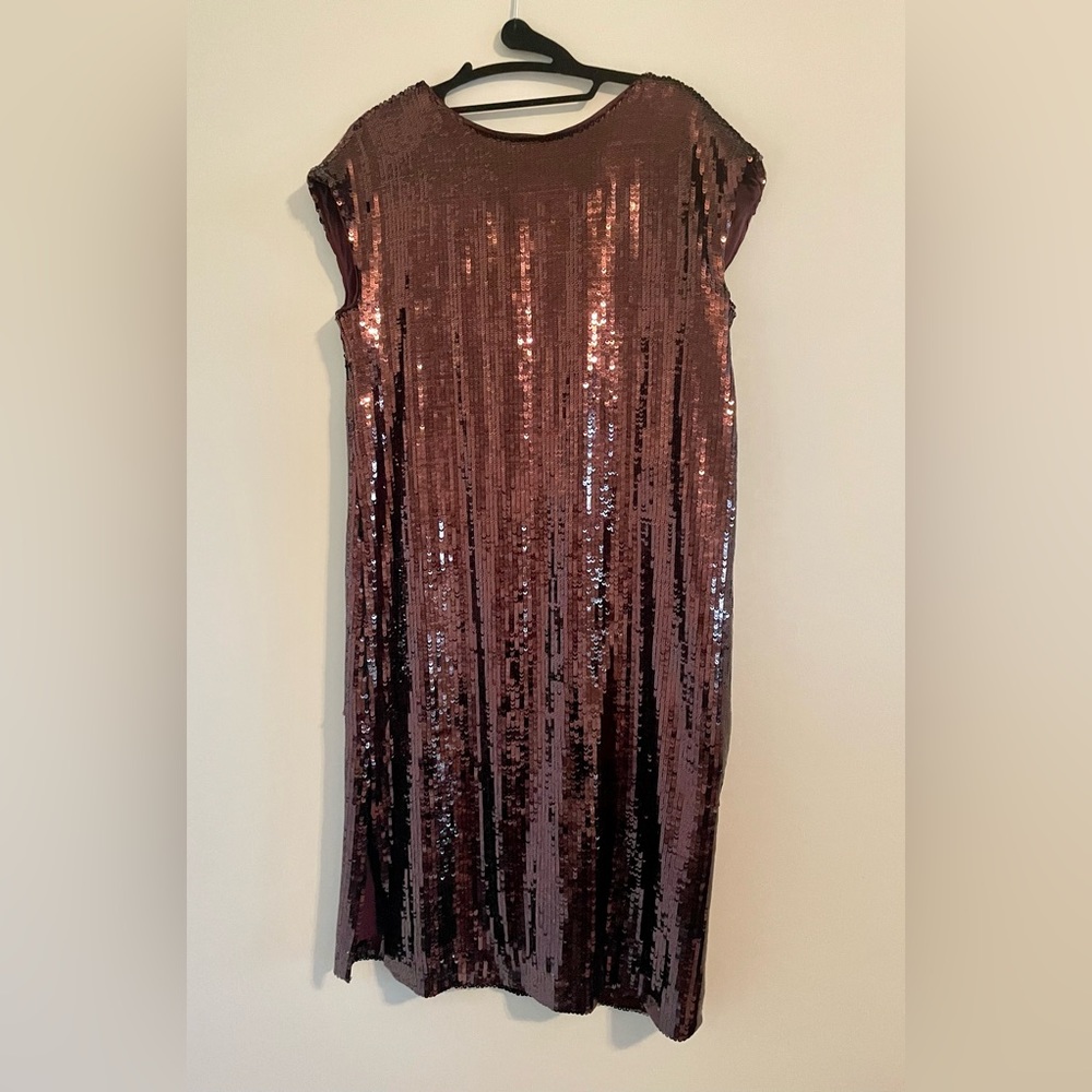 NWT Anthropologie Maeve Burgundy/Bronze Sequin Shift Dress Sz S Swiftie Regency